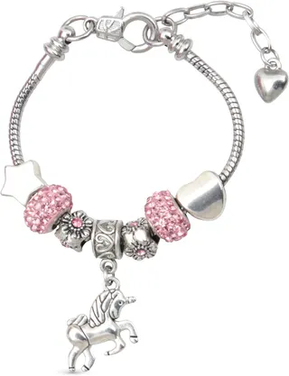 Amitié Lane Unicorn Charm Bracelet For Girls With Unicorn Charm & Pink Sparkly Crystal Charms - Perfect Little Girl Bracelet (16cm/6.3 inch)