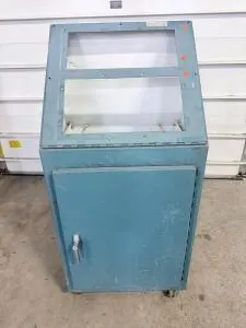 Industrial Metal Display Cabinet with Angled Windows, Blue, 48" x 24" x 18"