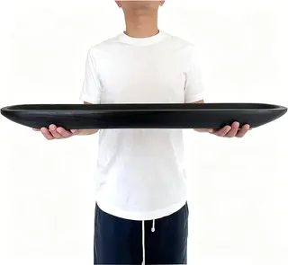 Wooden Dough Bowl Decor, Vintage Wooden Bowl Hand Carved Home Decor for Dining Table Center, Living Room, Kitchen Decor. (30inch black)