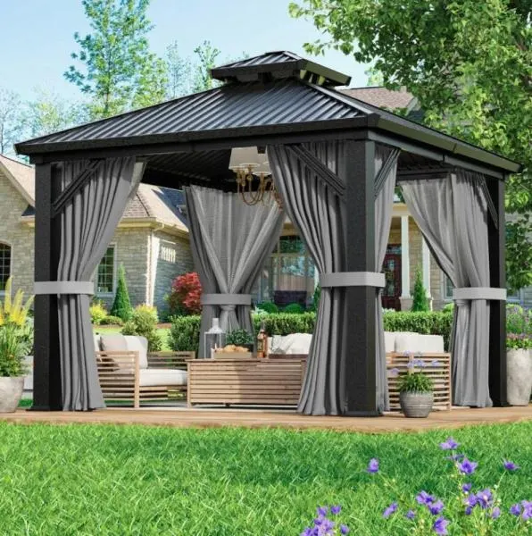 Furniture- Polar Aurora Outdoor Gazebo, East Urban Home Dining Table, Duhome Chair Inside
