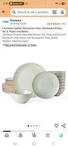 Famiware Jupiter 24-Piece Stoneware Dinnerware Set for 8 – Light Green, Microwave & Dishwasher Safe