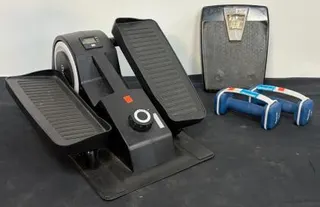 Cubii Under-Desk Elliptical, Health-O-Meter Scale, Reebok 2lb Dumbbells Fitness Equipment Lot