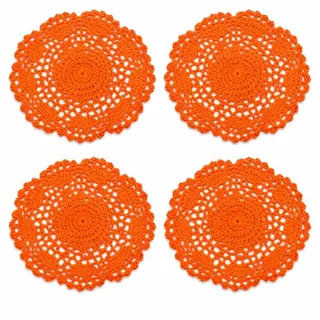 8" Round Crochet Doilies 4Pcs, Cotton Floral Lace Placemats, Handmade Embroidered Coasters for Table Furniture Wedding Decor (Orange)