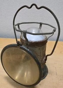 Vintage Koehler-Style Battery Miner's Lantern with Wire Cage & Reflector, Circa 1940s-1960s