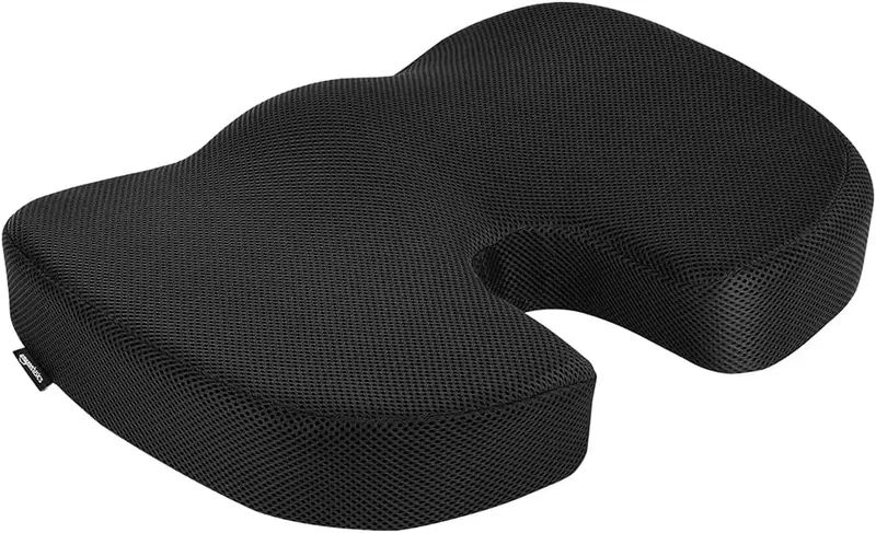 Amazon Basics Comfortable Seat Cushion for Office Chairs, Enhanced Memory Foam with Cooling Gel, Non-Slip, Long Sitting Support, Black