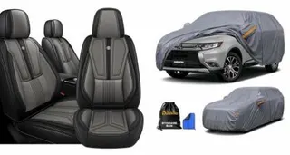Arazi Waterproof Nappa Leather Seat Covers (2 Front) + Dozentro All-Weather Full Car Cover Set