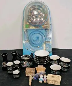 Vintage Japanese Polaris I Pinball Game, Dragonware Set, Shisa Figurines & Craft Lot