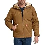 Dickies Men's Sanded Duck Sherpa Lined Hooded Jacket, Brown Duck, Large Regular