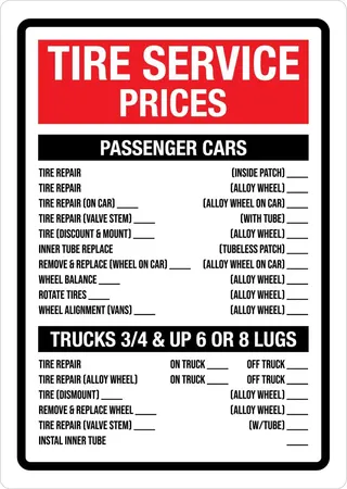 Tire Service Prices Portrait - Wall Sign 8"x12" Metal Sign Danger Warning Man Cave Yard Indoor Or Outdoor