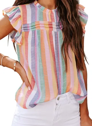 SHEWIN Womens Summer Crewneck Tank Tops | Casual, Ruffle, Sleeveless, Color Block, Summer Clothes