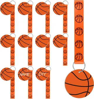6 Pcs Basketball Ribbon Keychain, 5.5 in Basketball Wristlet Lanyard keychain With 2.75 in PVC DIY Name Id Basketball Card For Boys Girls Basketball Sports Eenthusiast Game Day Team Gift