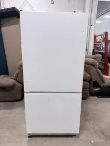 White Bottom-Freezer Refrigerator, ~18–22 cu. ft., 67"H x 30"W, Frost-Free
