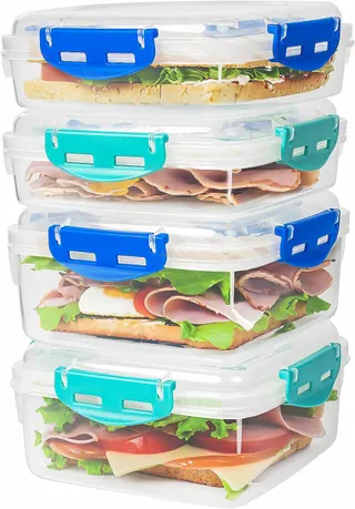 4 PCS Sandwich Containers 100% Airtight BPA-Free Microwave Dishwasher Safe