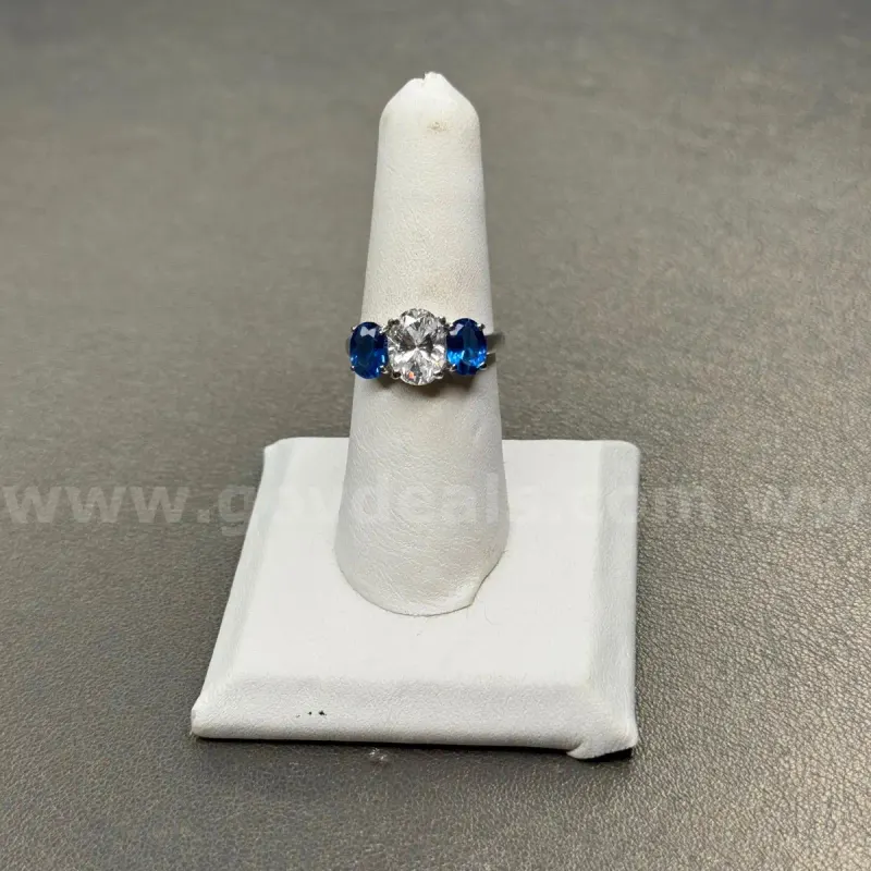 Silver 925 Ring with Blue& White Stones
