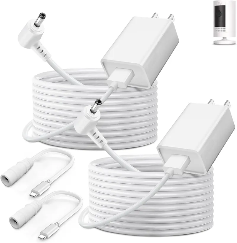 2-Pack Power Adapter Charger Cable Compatible with Ring Stick Up Cam Battery/Plug-in 3rd Gen/2nd Gen & Ring Pan Tilt Stick Up Camera, Indoor/Outdoor Weatherproof Power Cord (4m/13.1ft) White