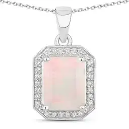 Ladies Designer Sterling Silver Pendant With Opal Stone And Diamonds Tag Price $2640.00