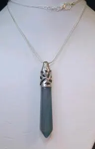 Green Banded Agate Gemstone Hexagonal Cut Spire 24" Necklace
