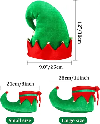 SATINIOR Christmas Santa Elf Shoes and Hat Christmas Red and Green Costume Accessory Set