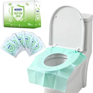 ‼️may be missing pcs ‼️Disposable Toilet Seat Covers, 70 PCS Individually Travel Pack, XL Waterproof & Adhesive Secure Fit for Public Restrooms, Airplane & Office Use