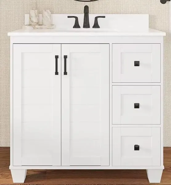 Allen+Roth Rigsby 36" White Undermount Sink Bathroom Vanity, Kobalt Gen4 40V 15" Straight Battery Trimmer