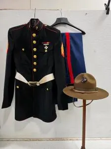 USMC Dress Blue Uniform Set – Sergeant Rank, Jacket, Trousers, Campaign Cover, Belt, Medals