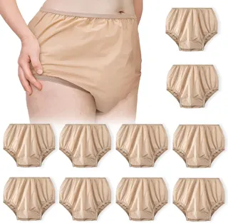 10 Pcs Adult Plastic Diaper Cover Pull-On Cover Plastic Pants Reusable Incontinence Waterproof Pants(Small,Beige)
