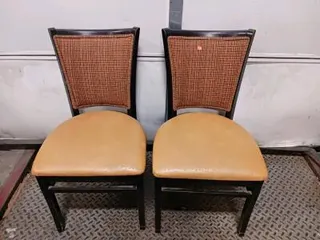 Pair of Commercial-Style Side Chairs with Wooden Frames and Upholstered Seats