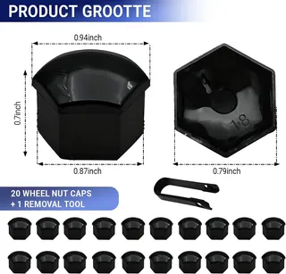 20PCS 17mm Lug Nut Covers, Hexagonal Wheel Bolt Covers Caps, Tire Nut Rust and Dust Protection Cover with Remover Clip, Universal for Most Car Lug Nut Caps, Auto Exterior Accessories (Black)