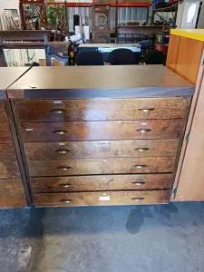 7-Drawer Wooden Flat File Cabinet with Brushed Metal Handles