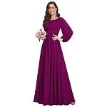Ever-Pretty Women's Crewneck Long Lantern Sleeves Floor Length A-Line Pleated Chiffon Form...
