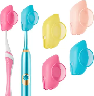 Muslish 4 Pack Silicone Toothbrush Covers with Suction Cup, Travel Tooth Brush Cover Cap Case, Fits Most Electric and Manual Toothbrushes, for Travel or Home (Blue)