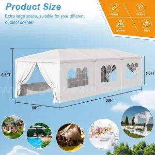 FREE SHIPPING - 10x30 Ft Outdoor Canopy Tent, Waterproof Canopy For Events with 8 Side Removable Walls