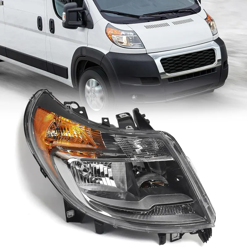 FIONE 6 Pins Headlight W/DRL for Dodge Ram ProMaster 1500 2500 3500 Cargo Van 2014-2022 Halogen Headlamp Assembly RH Passenger 68154588AK CH2503291