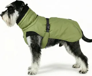 Dog Winter Puffer Coat, Water-Repellent (Green, Medium) | Breathable mesh lining with fur-safe buckle, leash hole, reflective strips and anti-slip leg straps