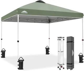 EAGLE PEAK 10x10 Pop Up Canopy Tent Easy Up Canopy Outdoor, Sage Green | Patented PeakPush™ Center Lock, 1 Person Setup Portable Pop Up Tent, Beach, Markets, Camping Sport Events, Wheeled Carry Bag