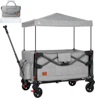 EVER ADVANCED Lightweight Foldable Travel Wagon Stroller for 2 Kids - Carry-on Airplane Size with Travel Bag - All-Terrain Wheels, 5-Point Harness - Portable Kids & Cargo Wagon for Zoo & Park