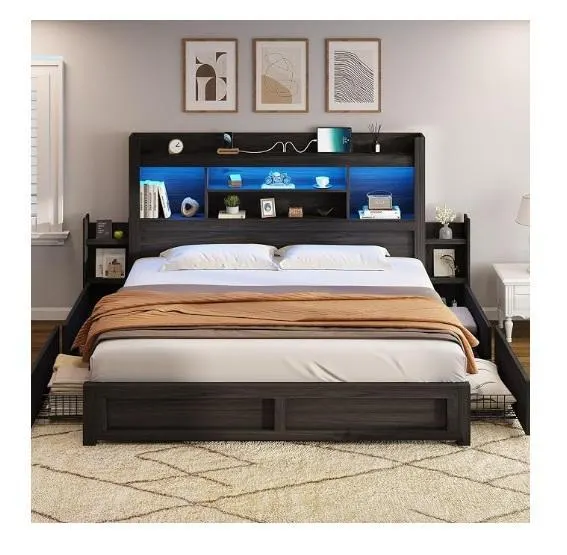 Housewares- Round Dining Table, Bed w/4-Storage Drawers LED Frame, 36" White Vision Display Showcase Frame