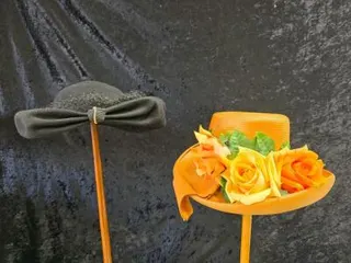 Vintage Floral Straw Wide Brim Hat & Velvet Veiled Bow Hat, Mid-Century Women’s Millinery Pair