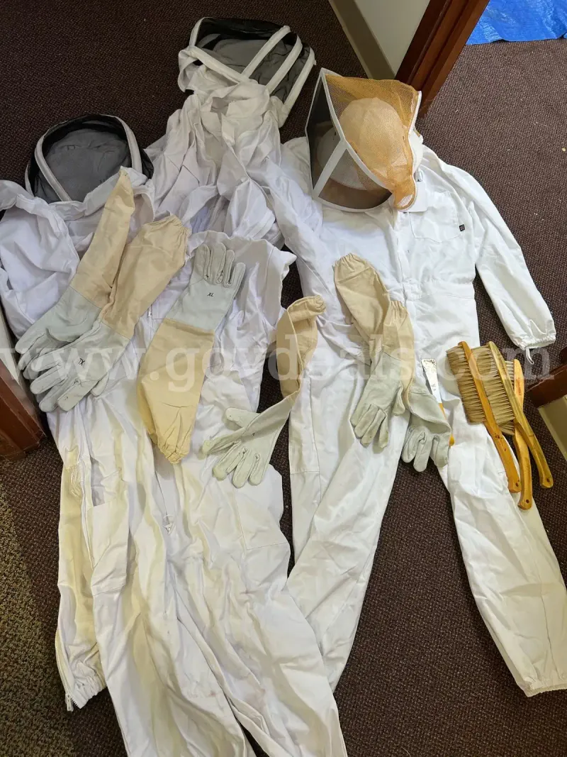 LOT of 3 Beekeeper Suits w/ Gloves, and Hat/Face Covering + Brushes & Scraper