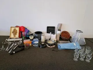 Assorted Household Kitchenware Lot: Cookware, Utensils, Glassware, Small Appliances,( all powered on) Decor