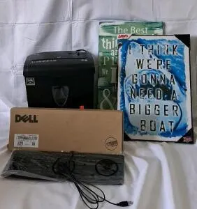Dell KB212-B Wired USB Keyboard, Full Size, Paper shredder, Jaws wall art featuring an iconic quote.
