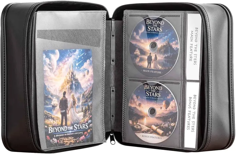 SANWA CD DVD Case Holder - 100 Capacity & 50 Booklet Insert, Portable Blu-ray Binder with Handle & Zipper, EVA Protect Disc Wallet Media Storage for Car, Home, Office, Game Discs, Audio Music, Black