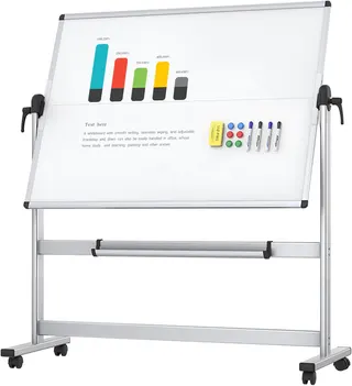 VIZ-PRO Rolling Whiteboard, " Mobile White Board with Stand | Double-Sided Standing Magnetic Dry Erase Board on Wheels for School Office Home