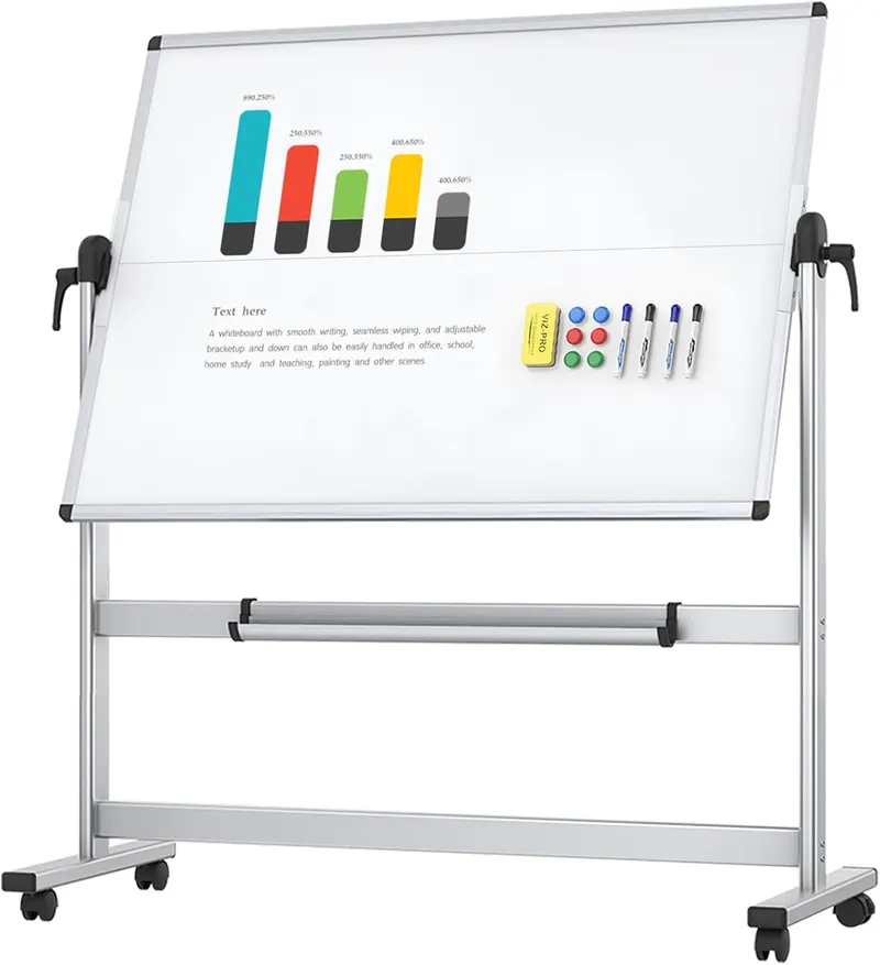 VIZ-PRO Rolling Whiteboard, " Mobile White Board with Stand | Double-Sided Standing Magnetic Dry Erase Board on Wheels for School Office Home
