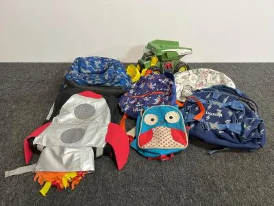 Group of 6 Children’s Backpacks: Embark Camo, Robin Ruth, Skip Hop Owl, Personalized, Shark, Rocket