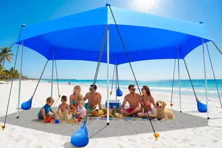 Beach Canopy Tent Sun Shade UPF50 UV Protection,2026 Upgraded Hexagon Beach Shade Canopy with 6 Sandbags & 6 Stability Poles, Outdoor Portable Sun Shelter for Beach, Camping Trips, Fishing, Backyard