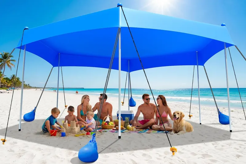 Beach Canopy Tent Sun Shade UPF50 UV Protection,2026 Upgraded Hexagon Beach Shade Canopy with 6 Sandbags & 6 Stability Poles, Outdoor Portable Sun Shelter for Beach, Camping Trips, Fishing, Backyard