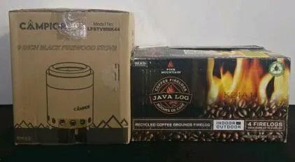 Campior 9" Black Firewood Stove LFSTVMBK44 & 4 Pine Mountain Java Log Coffee Firelogs, 19.2 lbs