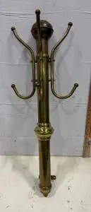 Vintage Brass Wall-Mounted Coat Rack with 6 Hooks and Domed Top Cap