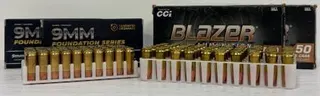 9mm Luger 124gr FMJ Brass Ammo, Blazer & Foundation Series, 200 Rounds, USA, Reloadable